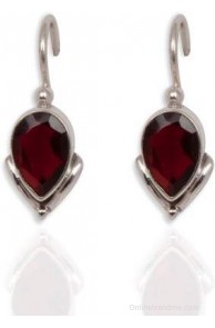 Silverwala Garnet Stone Garnet Silver Drop Earring